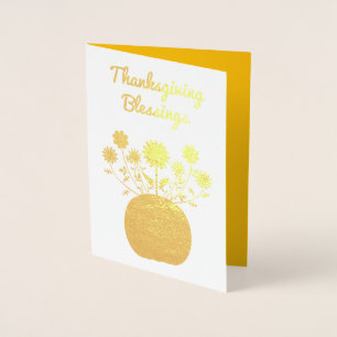 Thanksgiving Flowers in Pumpkin Custom Foil Card