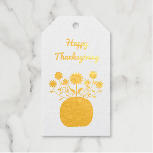 Thanksgiving Flowers in Pumpkin Custom Gift Tags
