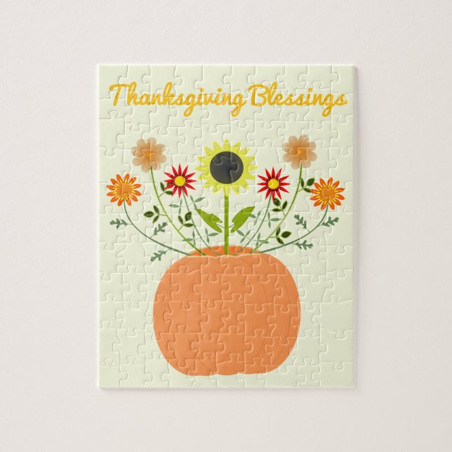 Thanksgiving Flowers in Pumpkin Custom Jigsaw Puzzle (Vertical)