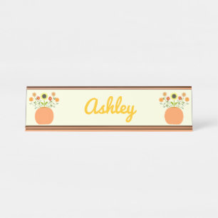 Thanksgiving Flowers in Pumpkin Custom Name Desk Name Plate