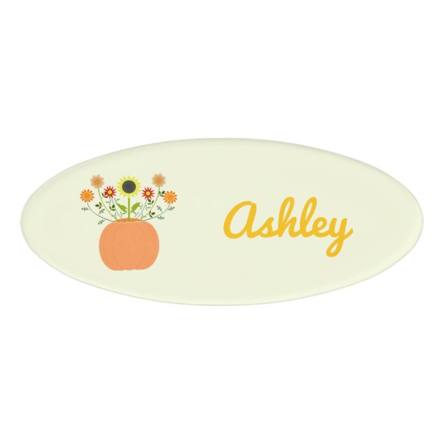 Thanksgiving Flowers in Pumpkin Custom Name Tag (Front)