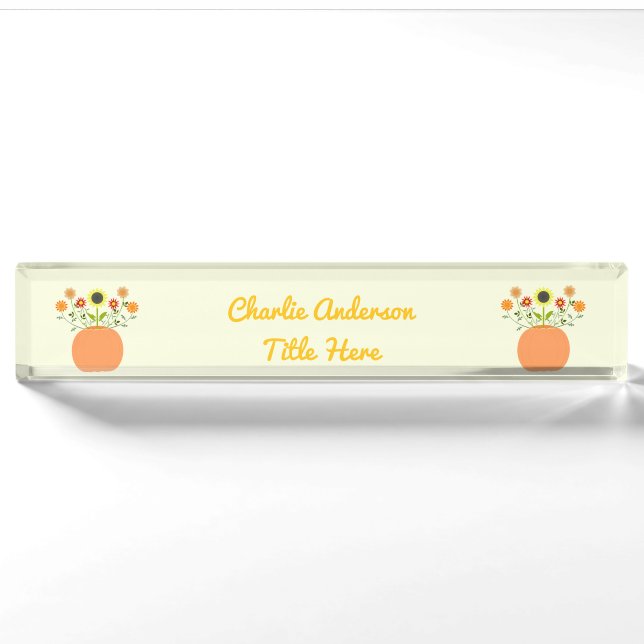 Thanksgiving Flowers in Pumpkin Custom Nameplate (Front)