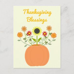 Thanksgiving Flowers in Pumpkin Custom Postcard