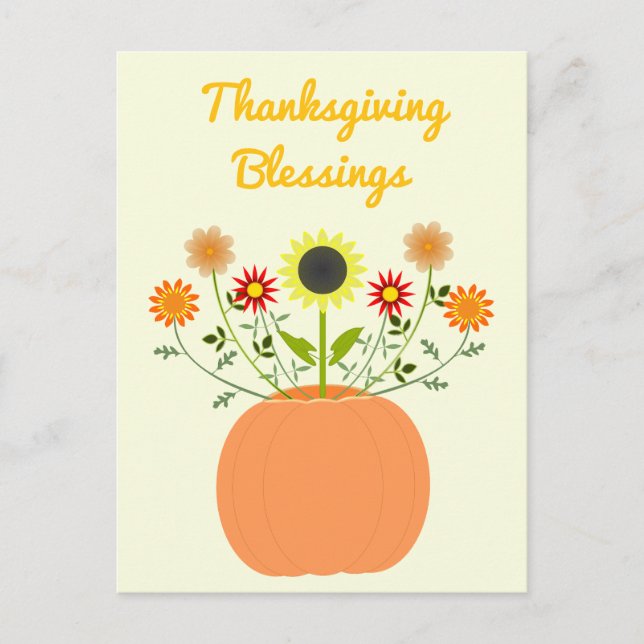 Thanksgiving Flowers in Pumpkin Custom Postcard (Front)