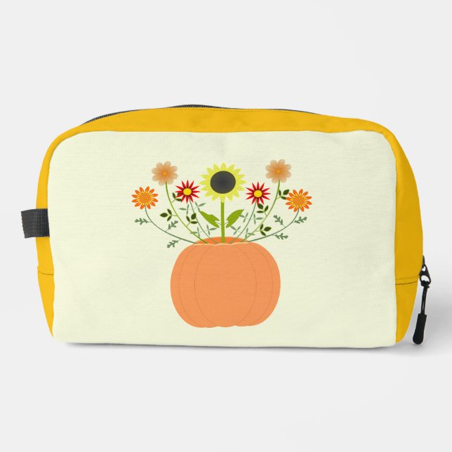 Thanksgiving Flowers in Pumpkin Dopp Kit (Front)