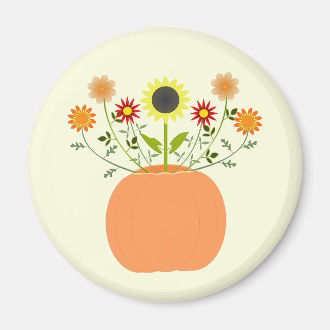 Thanksgiving Flowers in Pumpkin Magnet (Front)