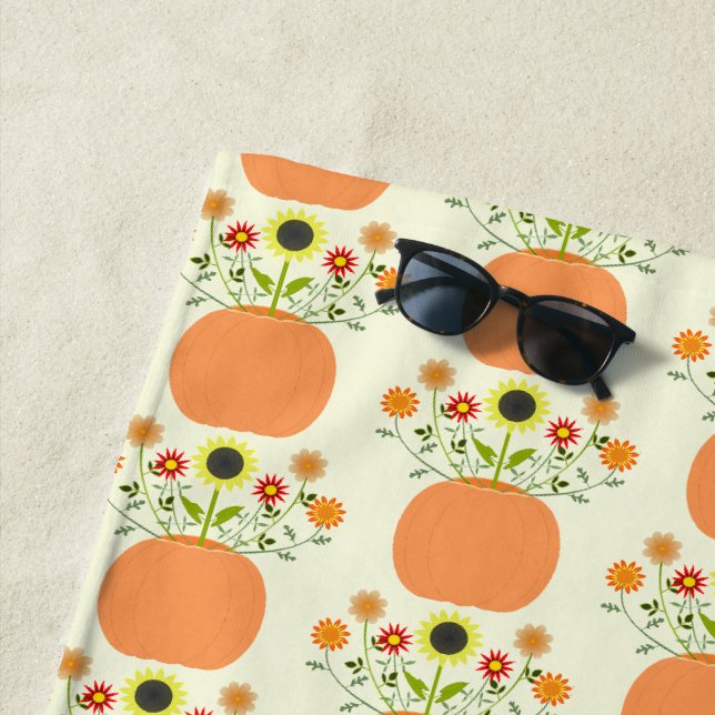 Thanksgiving Flowers in Pumpkin Patterned Beach Towel (In Situ)