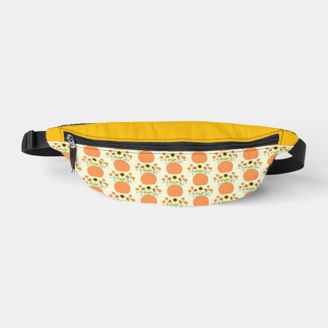 Thanksgiving Flowers in Pumpkin Patterned Bum Bags (Front)