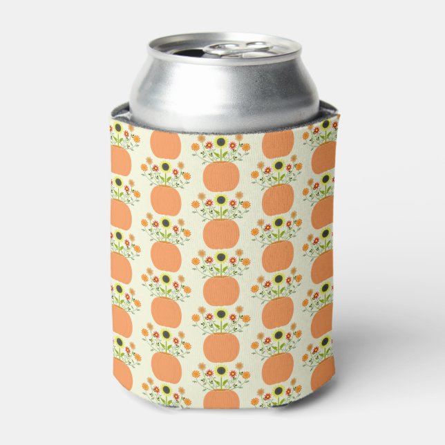 Thanksgiving Flowers in Pumpkin Patterned Can Cooler (Can Front)