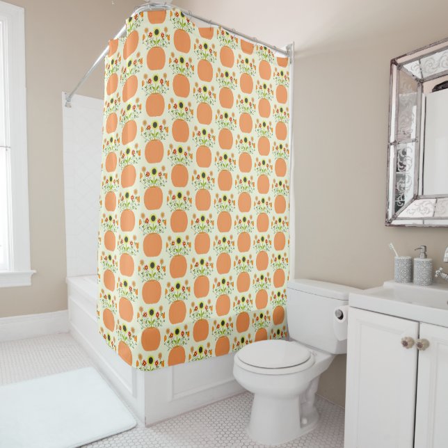 Thanksgiving Flowers in Pumpkin Patterned Shower Curtain (In Situ)