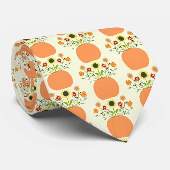Thanksgiving Flowers in Pumpkin Patterned Tie (Rolled)