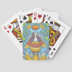 THANKSGIVING FOLK ART TURKEY & CORN PLAYING CARDS