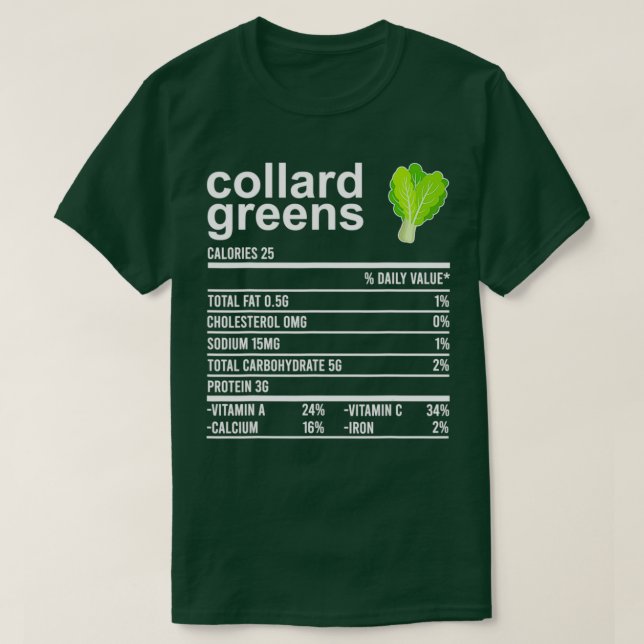 Thanksgiving Food Collard Greens Nutrition Facts T-Shirt (Design Front)