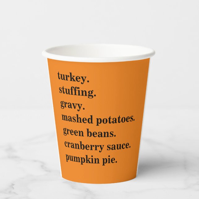 Thanksgiving Food Dinner List Personalised Paper Cups (Front)