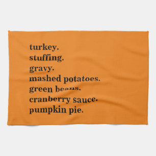 Thanksgiving Food Dinner List Personalised Tea Towel