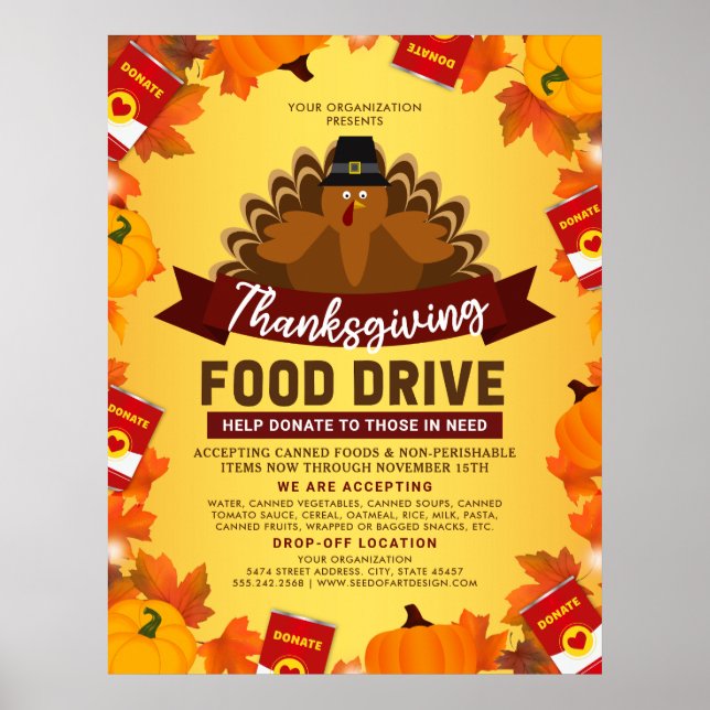Thanksgiving Food Drive Charity Fundraiser Poster (Front)