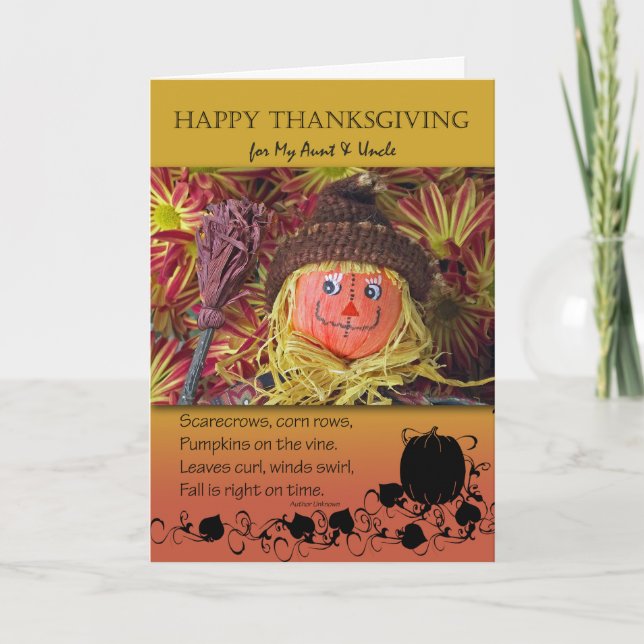 Thanksgiving for Aunt and Uncle, Scarecrow Holiday Card (Front)