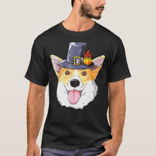 Thanksgiving For Boys Kids Men Corgi Pilgrim Costu T-Shirt