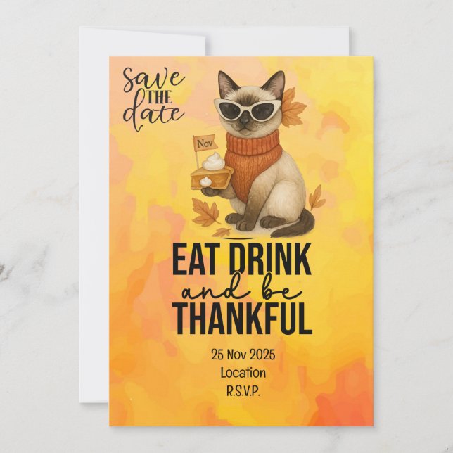 Thanksgiving  for Cat Lovers with Pumpkin Pie Invitation (Front)