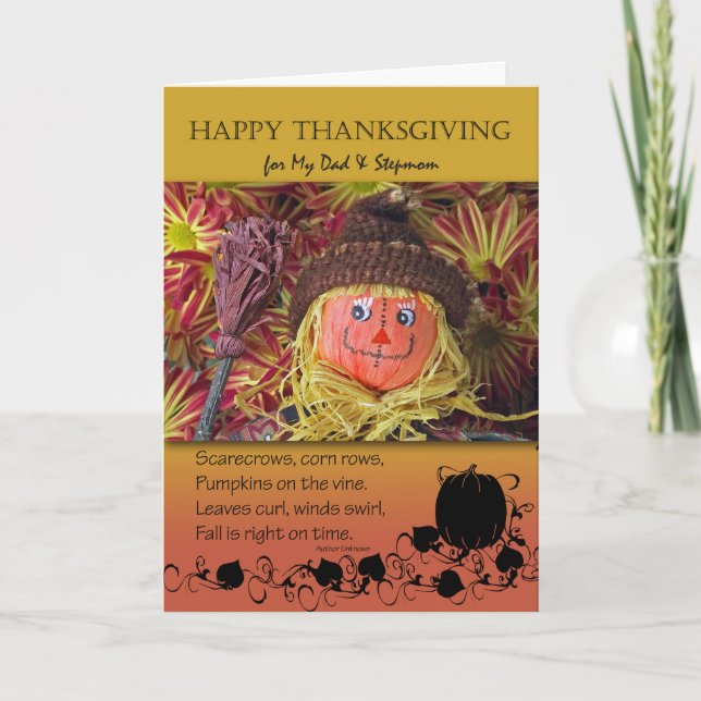 Thanksgiving for Dad and Stepmom, Scarecrow Holiday Card (Front)