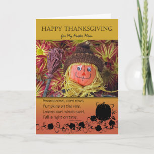 Thanksgiving for Foster Mum, Cute Scarecrow Holiday Card