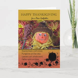 Thanksgiving for Godfather, Cute Scarecrow Holiday Card