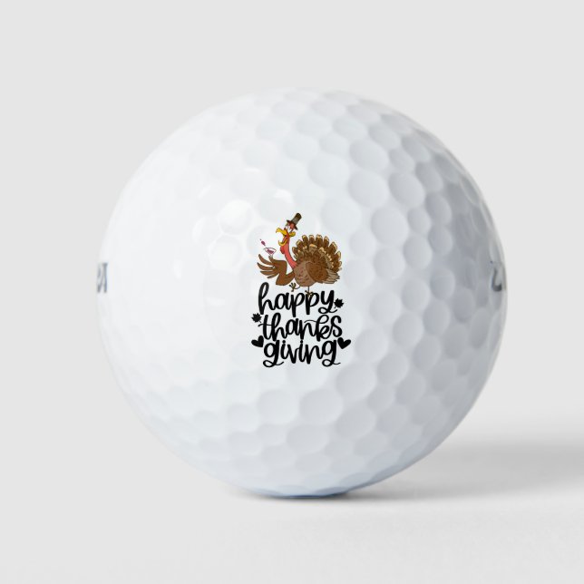 Thanksgiving for golfer with Cute turkey  Golf Balls (Front)