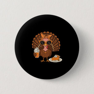 Thanksgiving For Women Turkey Drinking Coffee Leop 6 Cm Round Badge