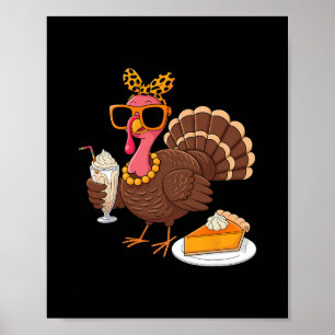 Thanksgiving For Women Turkey Drinking Coffee Leop Poster