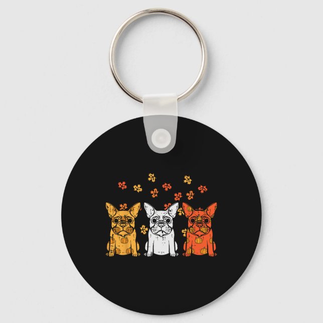 Thanksgiving French Bulldog Fall Frenchie Dog Men  Key Ring (Front)