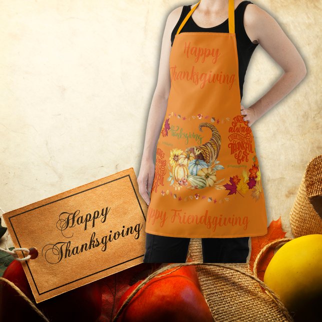 Thanksgiving Friendsgiving Autumn on orange | Apron (Creator Uploaded)