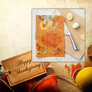 Thanksgiving Friendsgiving Autumn on orange Tea Towel