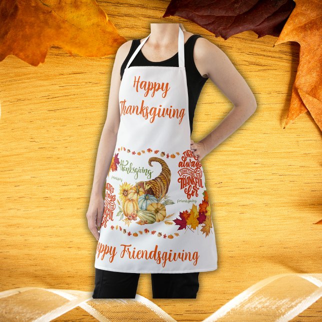 Thanksgiving Friendsgiving Autumn on white | Apron (Creator Uploaded)