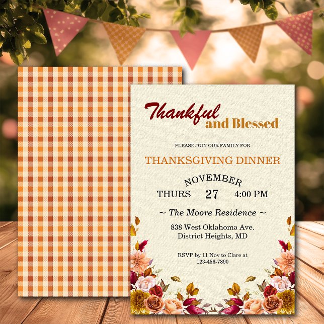 Thanksgiving Friendsgiving Dinner Florals Custom Invitation (Creator Uploaded)