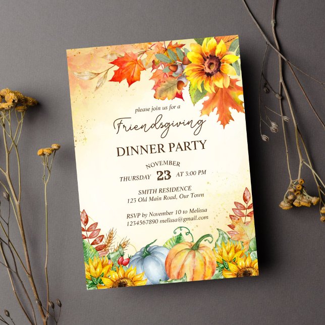 Thanksgiving friendsgiving dinner party template (Friendsgiving thanksgiving dinner party template invitation instant download watercolor pumpkins)