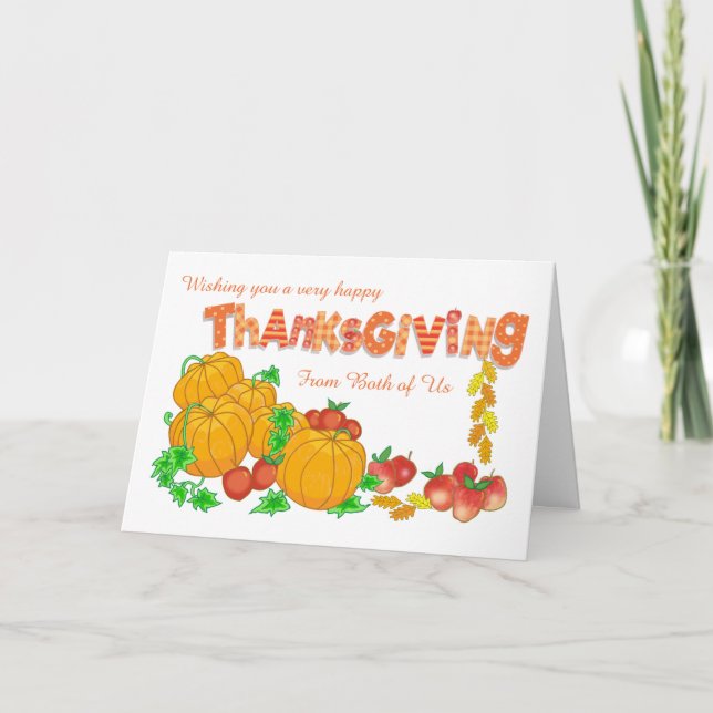 Thanksgiving From Both of Us Pumpkins Holiday Card (Front)