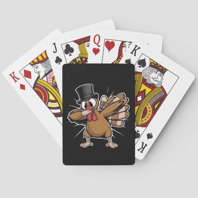 Thanksgiving Funny Dabbing Turkey Fall Playing Cards (Back)