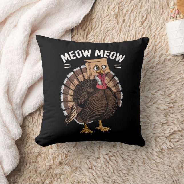 Thanksgiving Funny Turkey Cat Meow Fall Cushion (Blanket)