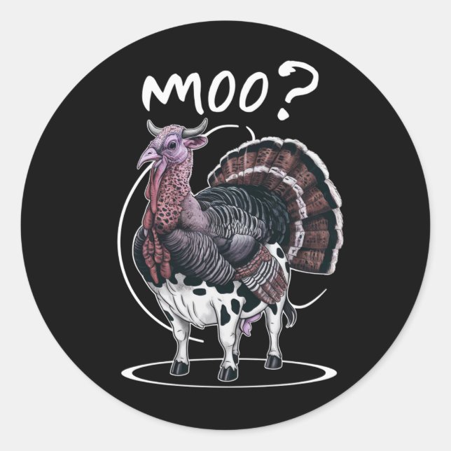 Thanksgiving Funny Turkey Cow Moo Fall Classic Round Sticker (Front)