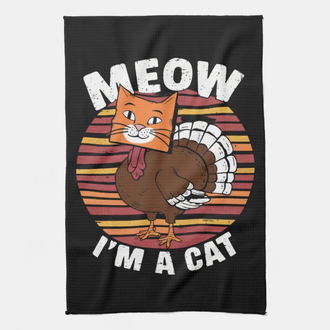Thanksgiving Funny Turkey Fake Cat Retro  Tea Towel (Vertical)