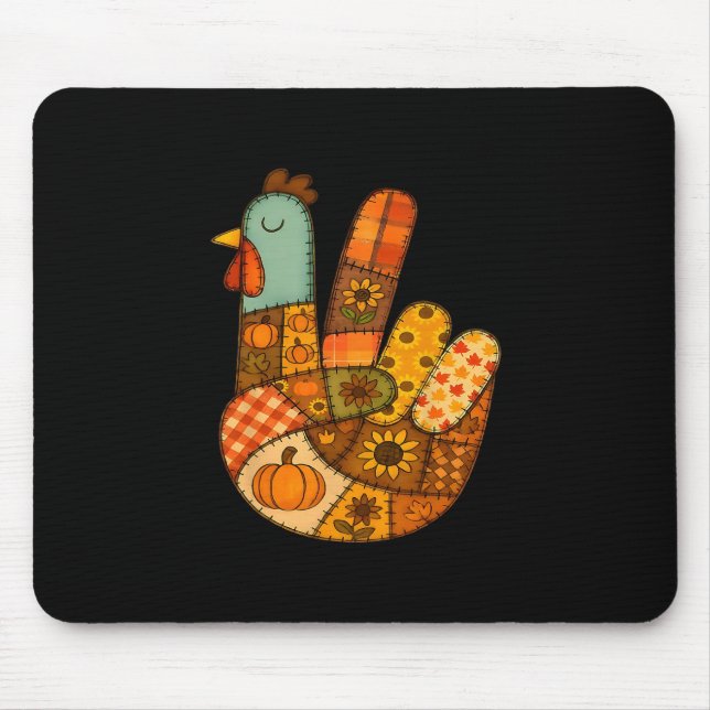 Thanksgiving Funny Turkey Patchwork Pumpkin Leaves Mouse Pad (Front)