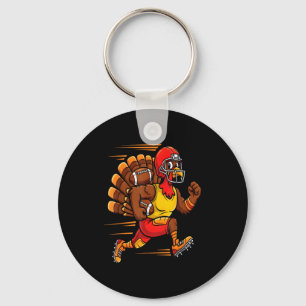 Thanksgiving Funny Turkey Playing Football Men Boy Key Ring
