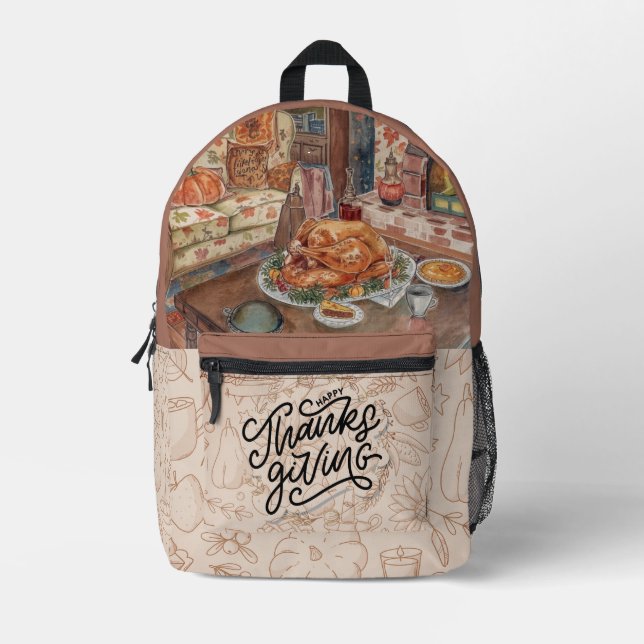 Thanksgiving, Gathering, Whole Roast Roast Turkey Printed Backpack (Front)
