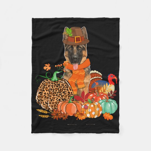 Thanksgiving German Shepherd With Turkey Fall Pump Fleece Blanket (Front)