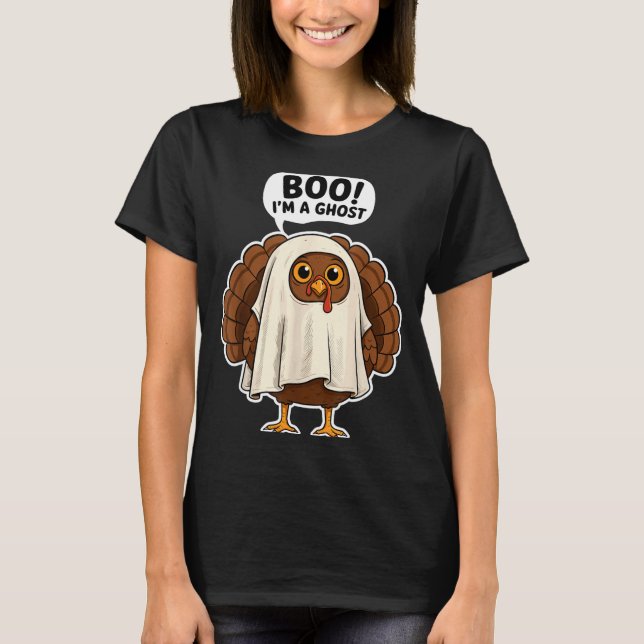 Thanksgiving Ghost Turkey Disguise Funny Halloween T-Shirt (Front)