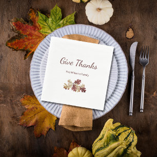 Thanksgiving Give Thanks Fall Foliage Table Decor Napkin