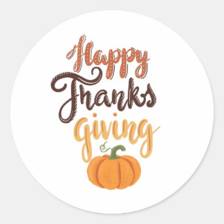 Thanksgiving Give Thanks lettering pumpkin Classic Round Sticker