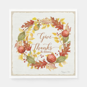 Thanksgiving Give Thanks Pomegranate Fall Leaves Napkin