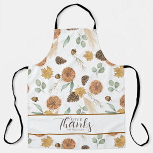 Thanksgiving Give Thanks Rustic Fall Watercolor Apron