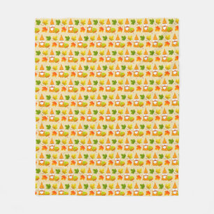 Thanksgiving Gnome and Fall Leaves on Beige Fleece Blanket